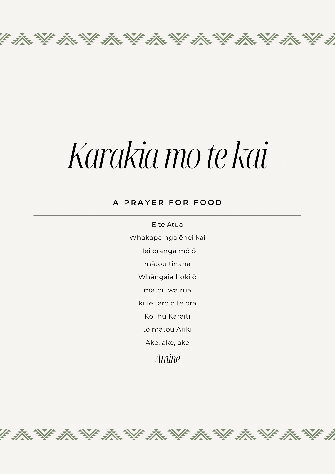 Karakia mo te kai - Māori typography prints