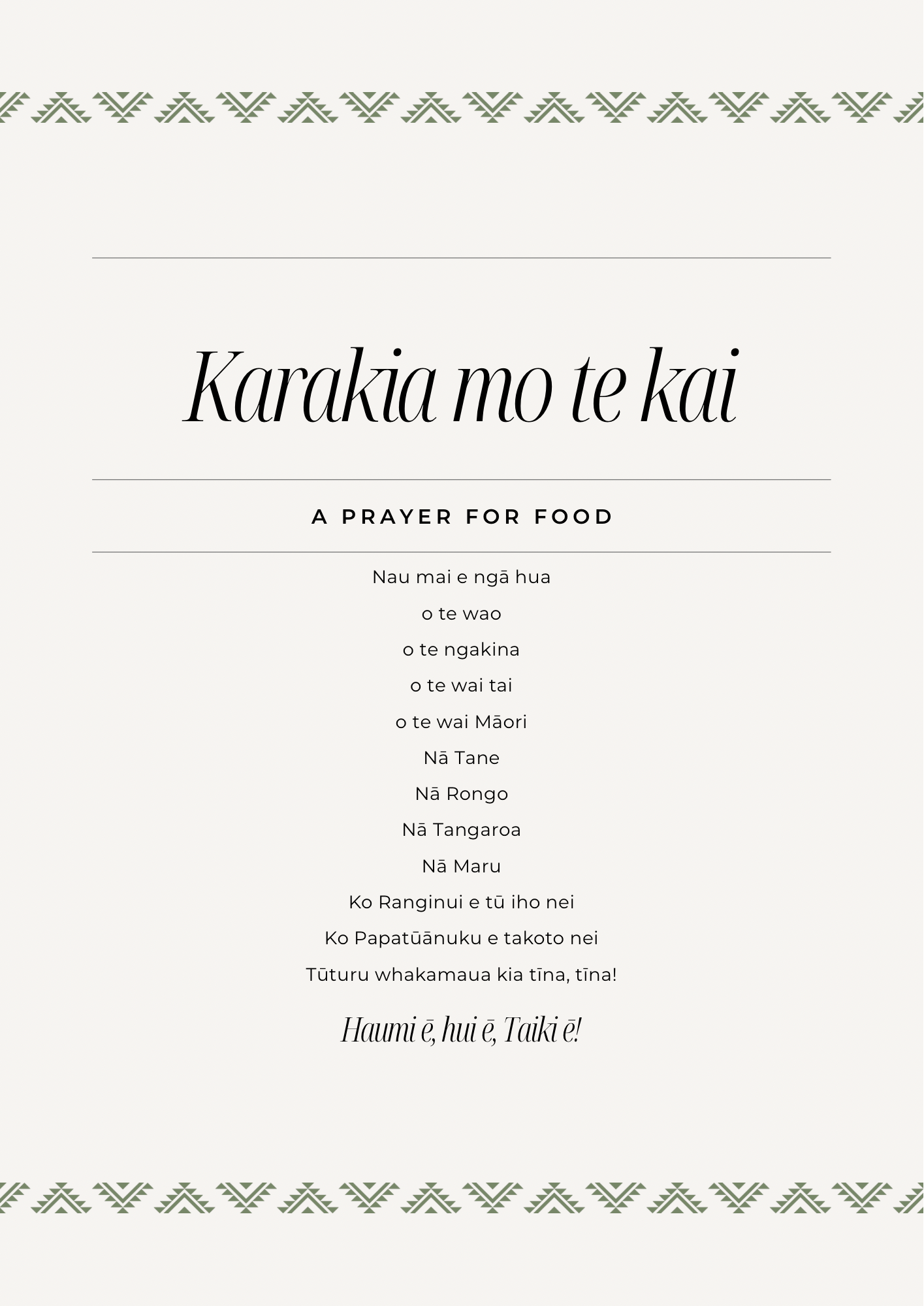 Karakia mo te kai - Māori typography prints